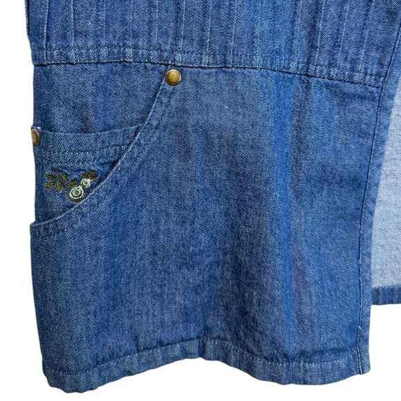 Vintage 90s Floral Embroidered Denim Vest Size Large Grandma Cottage Western - Picture 4 of 8